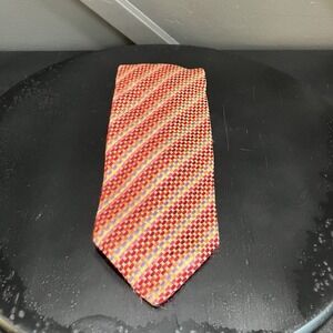 Marino Cabri 100% Silk Woven Basket Weave Neck Tie Red Orange Pink Purple Italy